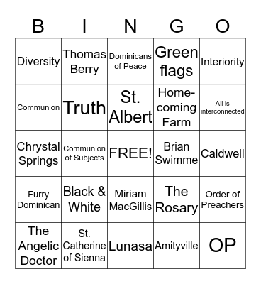 Feast of St. Dominic and the New Story Bingo Card
