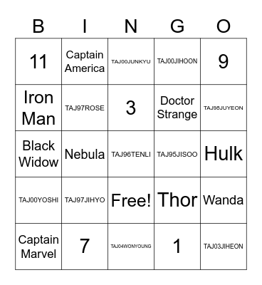 TAJ03YUJIN Bingo Card