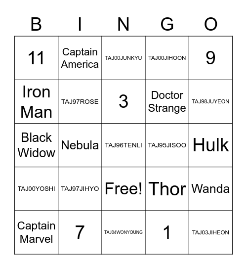 TAJ03YUJIN Bingo Card