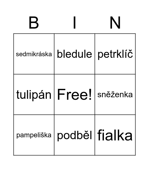 jarní rostliny Bingo Card