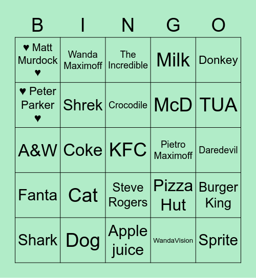 Rina’s Bingo Card