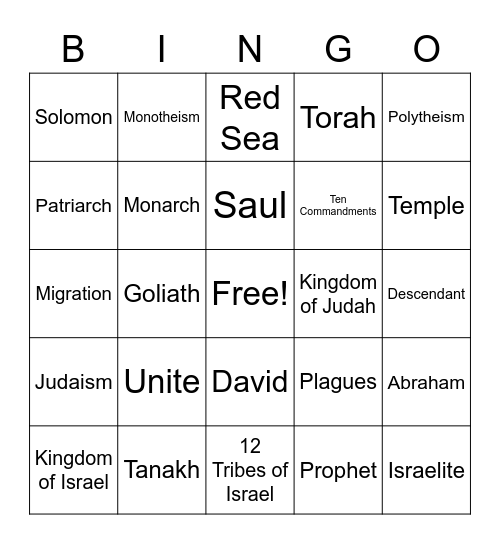 Ancient Israel Vocab Bingo Card