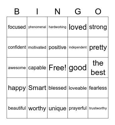 I AM ____________ Bingo Card