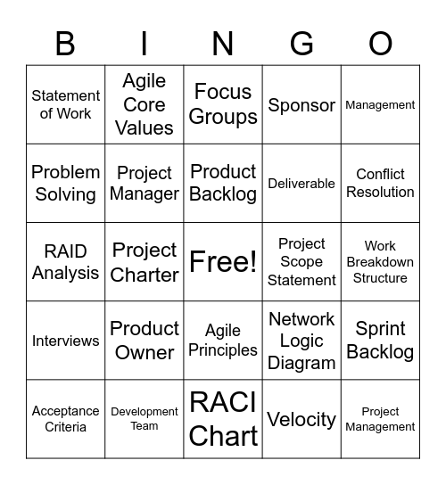 Project Management BinPgo Bingo Card