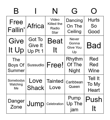 80s Hits #2 Bingo Card