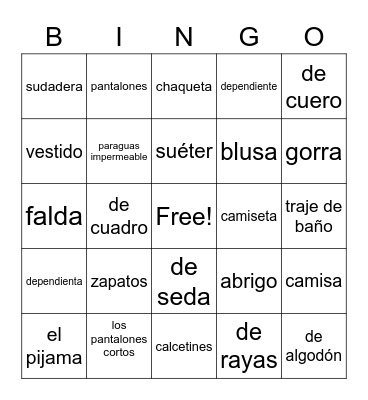 La Ropa Bingo Card