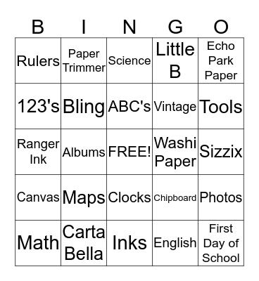 Back To School Crop Bingo Card