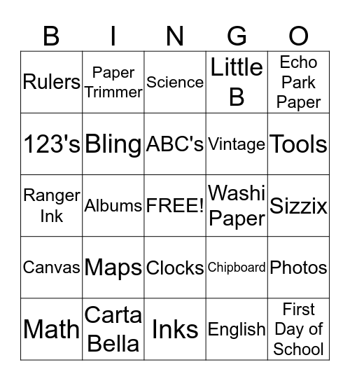 Back To School Crop Bingo Card