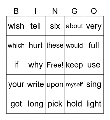 SIGHT WORDS - 2 Bingo Card
