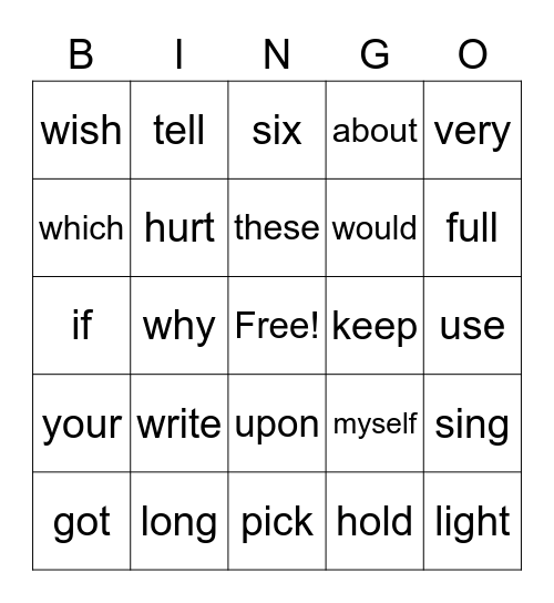 SIGHT WORDS - 2 Bingo Card