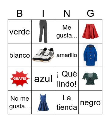 La ropa y moda Bingo Card