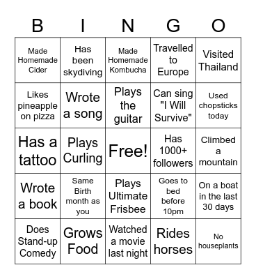 Bingo Card 1 - Team Ali Bingo Card
