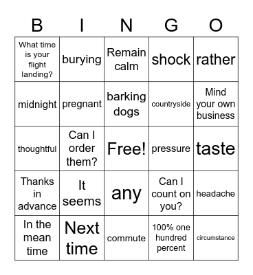 KAFE ANGLE BINGO Card