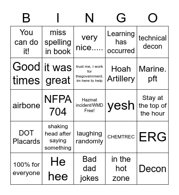 CBOLC Hazmat Bingo! Bingo Card