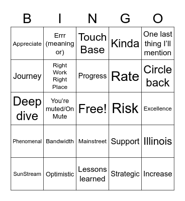 Corporate Bingo Card