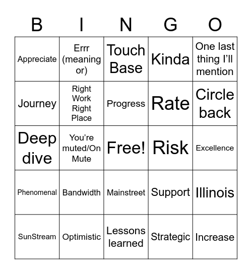 Corporate Bingo Card