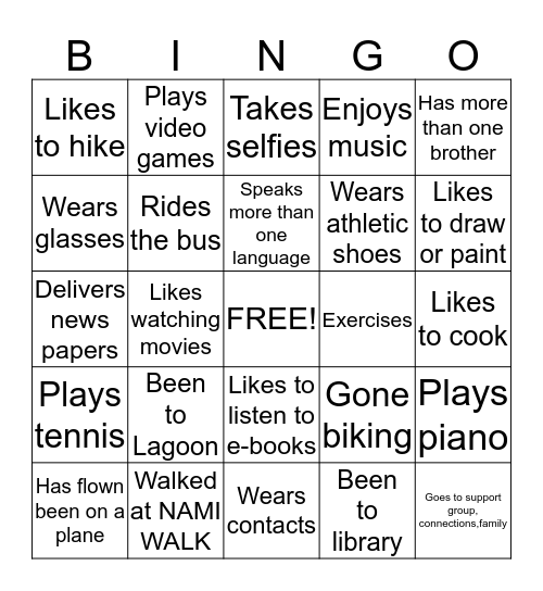 NAMI Bingo Card