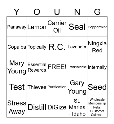 Young Living Essential Oils Bingo Card