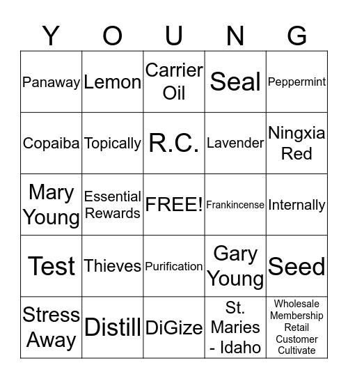 Young Living Essential Oils Bingo Card