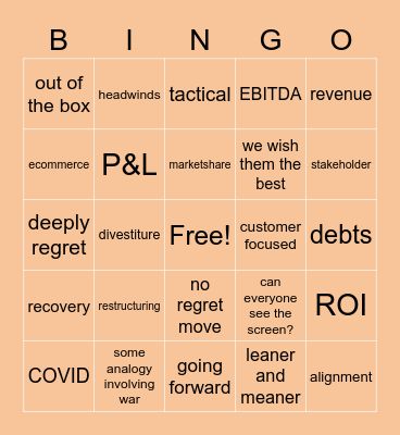 Company Restructuring Meeting Bingo Card