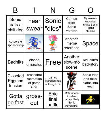 Sonic Movie 2 Predictions Bingo Card
