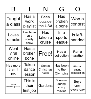 Ice Breaker Bingo Card