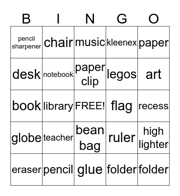 Back to School BINGO Card