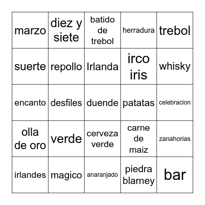 El Dia de San Patricio Bingo Card
