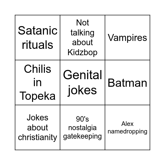 Childz Play Bingo Card