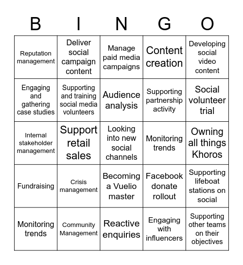 ME Team - Social Bingo Card