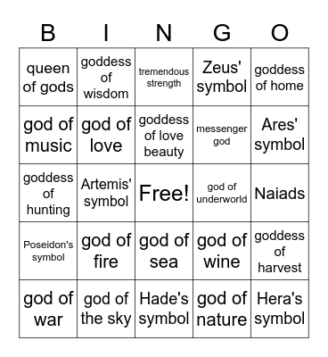 Gods and Goddesses Bingo Card