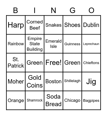 St. Patrick's Day BINGO Card