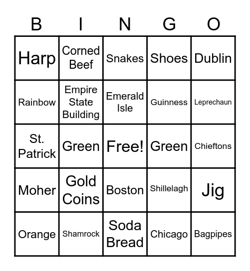 St. Patrick's Day BINGO Card