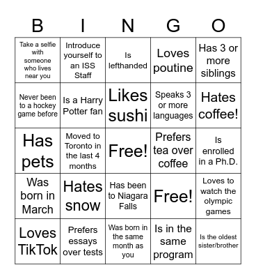 ISS Grad Connect Bingo Card