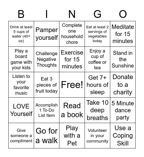 SELF CARE BINGO Card