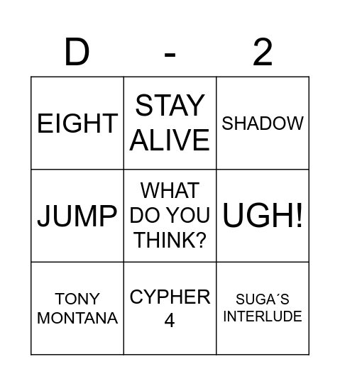 Yoongi Day Bingo Card