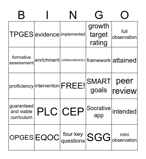 Klondike Professional Development  Bingo Card