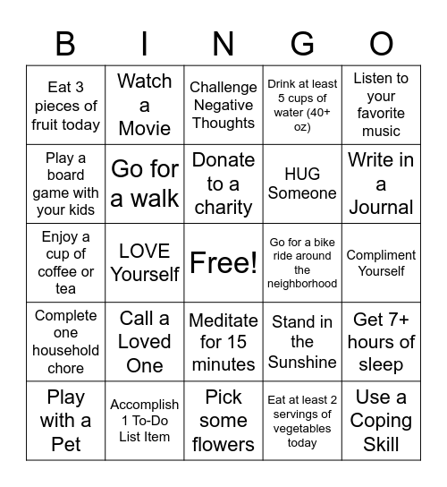 SELF CARE BINGO Card