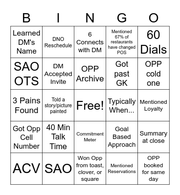 Cold Call Bingo Card