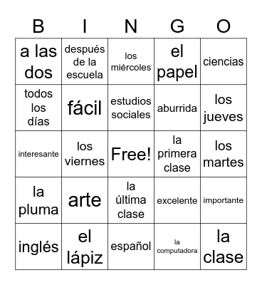 El horario Bingo Card