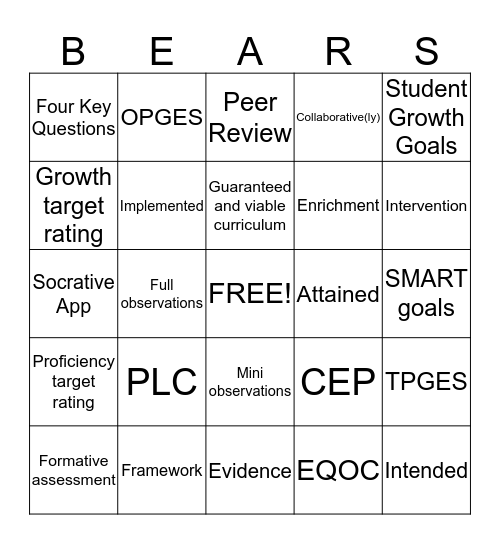Klondike Professional Development Bingo Card