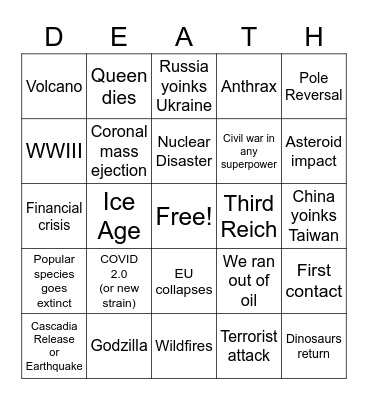 2022 Disaster Bingo Card