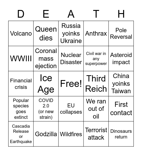 2022 Disaster Bingo Card