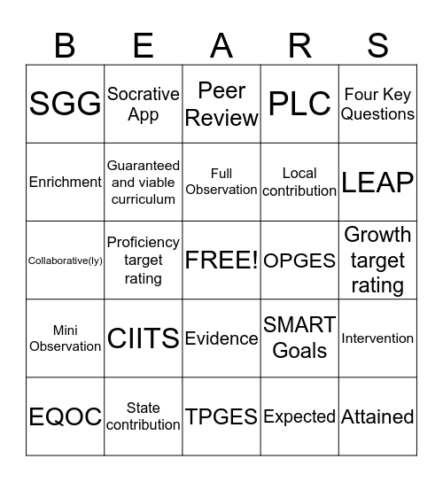 Klondike Professional Development Bingo Card