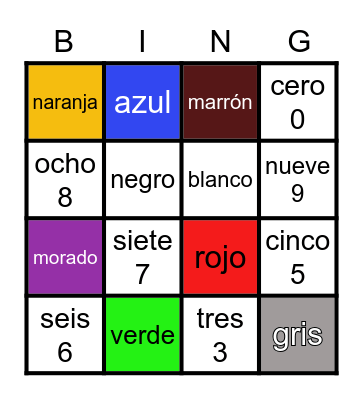 FLT Spanish Colours and Numbers 4 x 4 Bingo Card