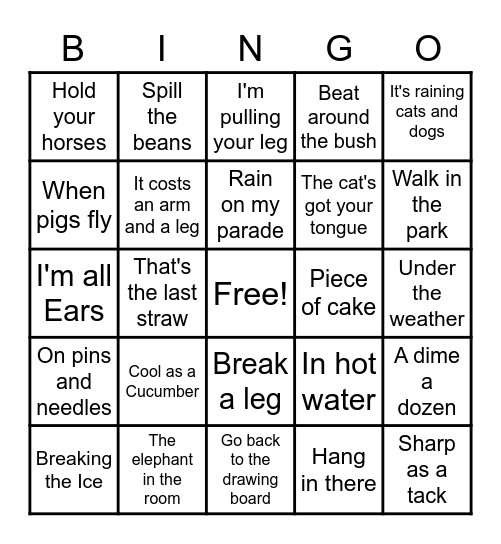 Metaphors Bingo Card