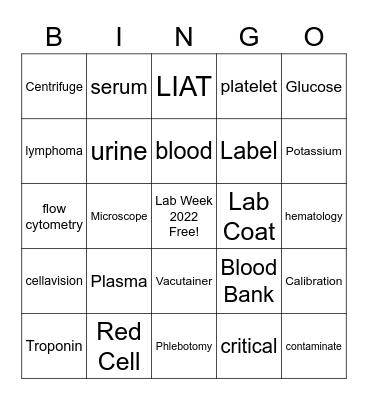Lab Week 2022 MONDAY Bingo Card