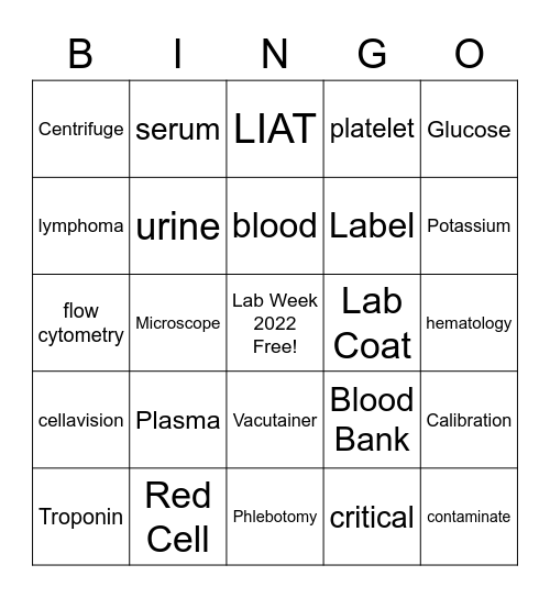 Lab Week 2022 MONDAY Bingo Card
