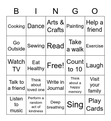 Wellness Wednesday BINGO Card