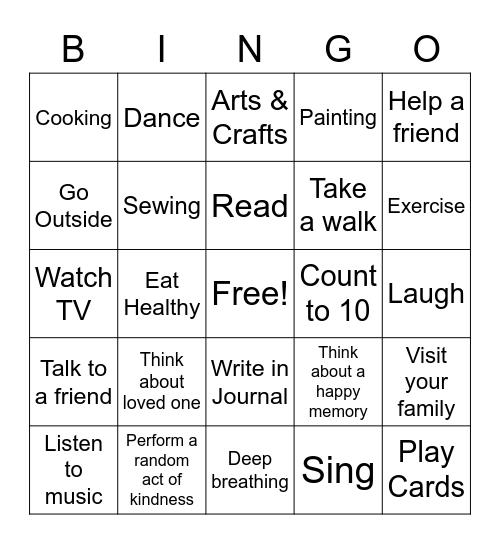 Wellness Wednesday BINGO Card